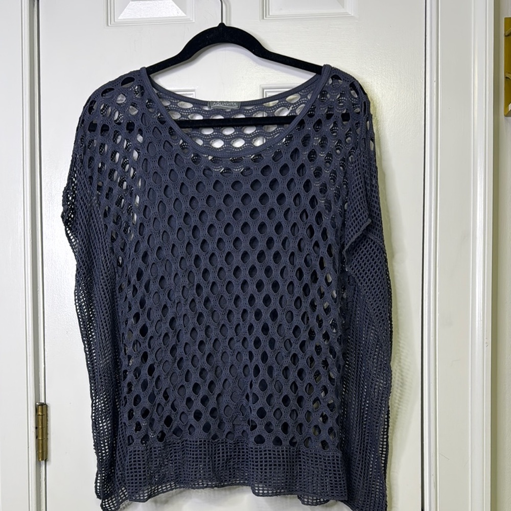 Aquavita  Blue Top with Open Knit Design and Relaxed Fit